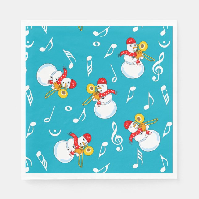 Trombone Snowman Music Notes Pattern Napkins (Front)