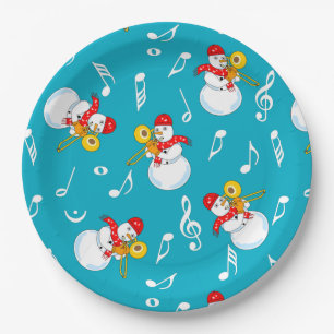 Trombone Snowman Music Notes Pattern Paper Plates