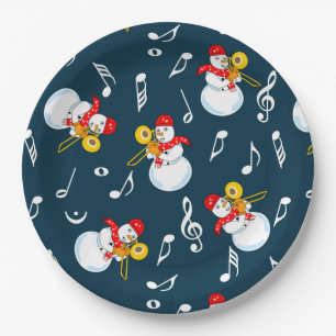 Trombone Snowman Music Notes Pattern Paper Plates