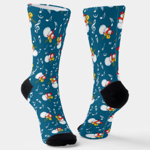 Trombone Snowman Music Notes Pattern Socks