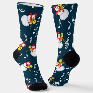 Trombone Snowman Music Notes Pattern Socks