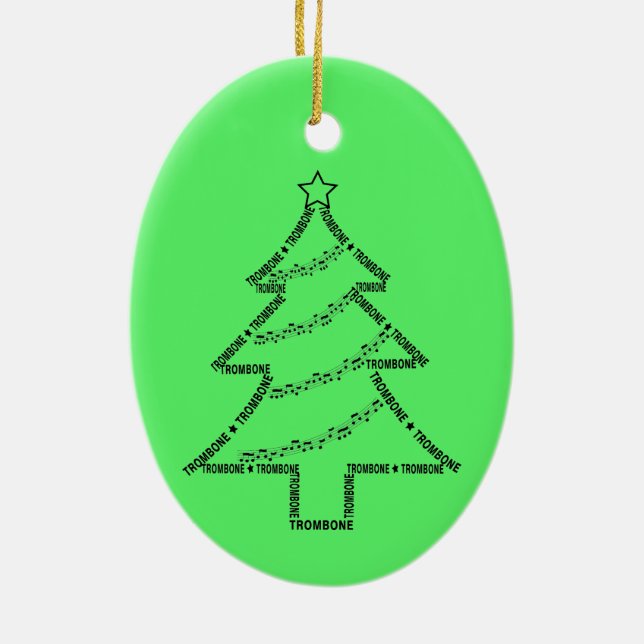Trombone Text Christmas Tree Ceramic Ornament (Back)