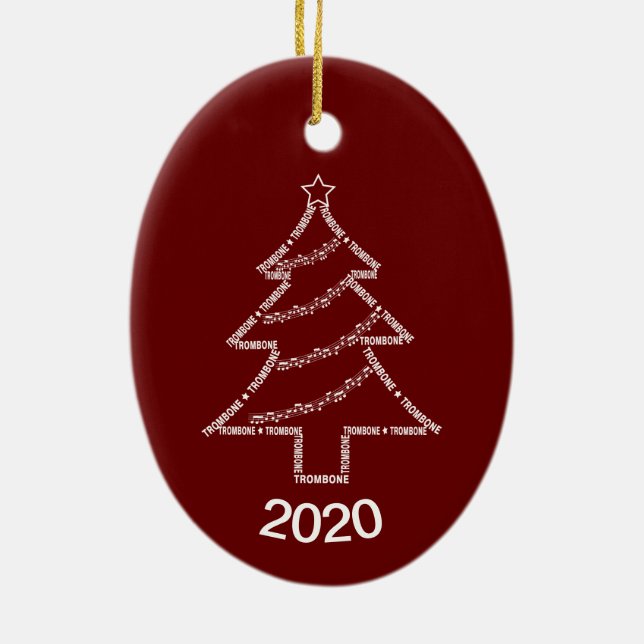 Trombone Text Christmas Tree Ceramic Ornament (Back)