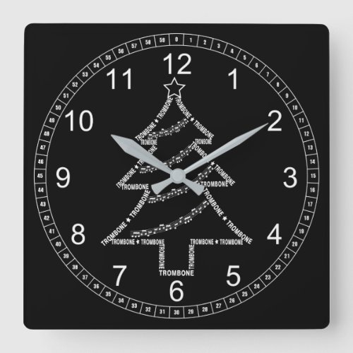 Trombone Text Christmas Tree Square Wall Clock