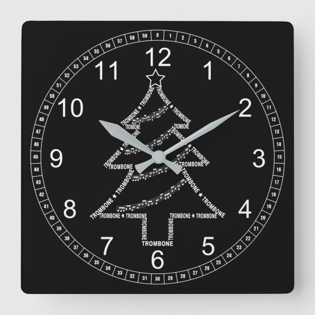 Trombone Text Christmas Tree Square Wall Clock (Front)