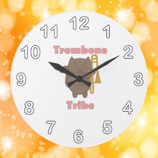 Trombone Tribe Brown Cat Large Clock