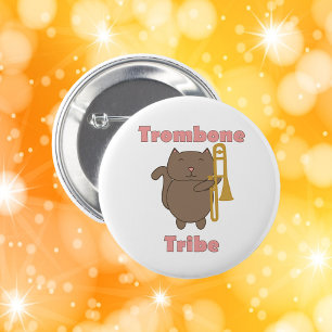 Trombone Tribe Brown Cat Pink Letters Button