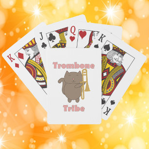 Trombone Tribe Brown Kawaii Cat Pink Poker Cards