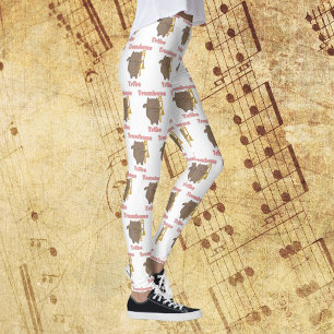 Trombone Tribe Brown Kitty Cat Pink Pattern Leggings