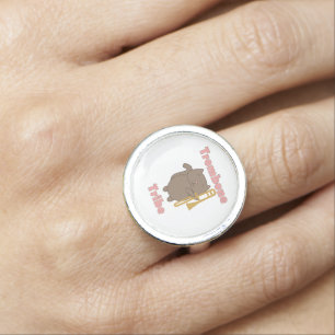 Trombone Tribe Cat Musician Pink Letters Ring