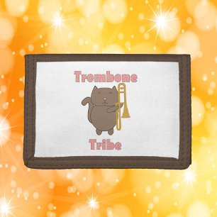 Trombone Tribe Cute Brown Cat Pink Letters Trifold Wallet