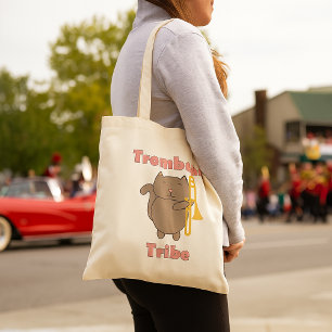 Trombone Tribe Cute Cat Pink Letters Tote Bag