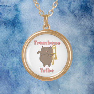 Trombone Tribe Kawaii Cat Pink Letters Gold Plated Necklace