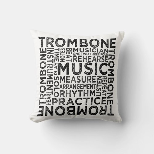 Trombone Typography Throw Pillow