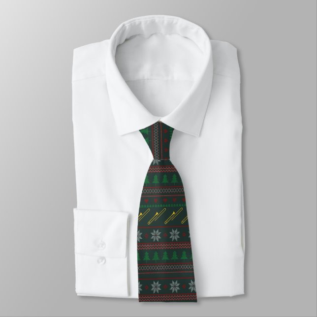 Trombone Ugly Christmas Sweater Party Neck Tie (Tied)