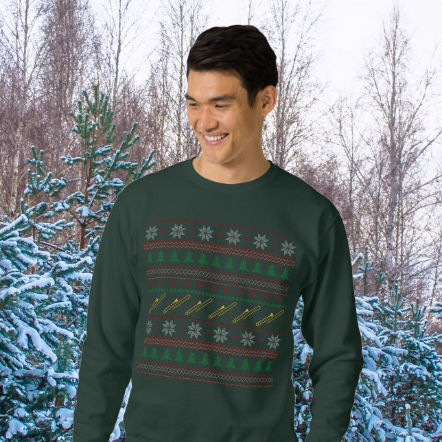 Trombone Ugly Christmas Sweater Pattern Sweatshirt (Creator Uploaded)