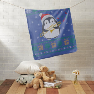 Trombone Ugly Christmas Sweater Penguin Xmas Famil Baby Blanket