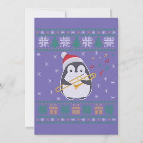 Trombone Ugly Christmas Sweater Penguin Xmas Famil Invitation