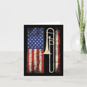 Trombone Usa American Flag Shirt Jazz Music Vintag Card