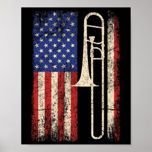 Trombone Usa American Flag Shirt Jazz Music Vintag Poster