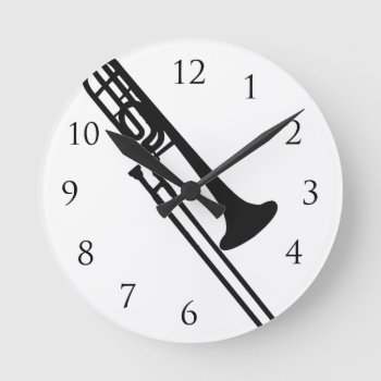 Trombone Wall Click Round Clock by LeSilhouette at Zazzle