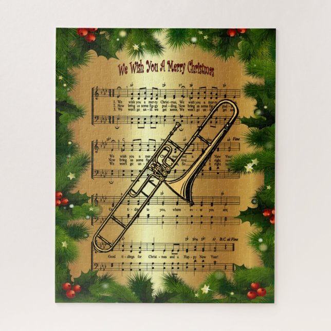 Trombone ~ “We Wish You A Merry Christmas” ~  Jigsaw Puzzle (Vertical)