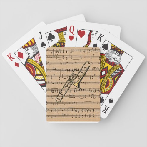 Trombone With Sheet Music Background Poker Cards