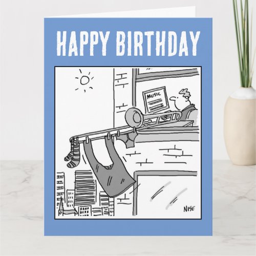 Trombonist Hangs his Washing Out Birthday Card