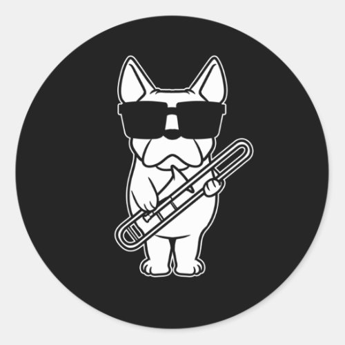 Trombonist Trombone Player Dog With Trombone Classic Round Sticker