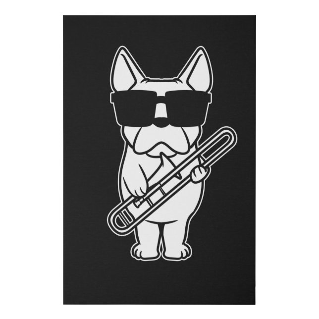 Trombonist Trombone Player Dog With Trombone Faux Canvas Print (Front)