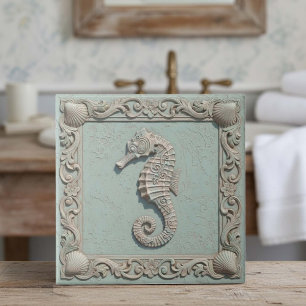 Trompe L'oeil Marine Life Seahorse ID1190g Ceramic Tile