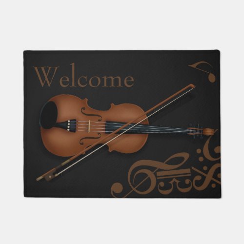 Trompe Loeil Violin  Bow Elegant Black Custom Doormat