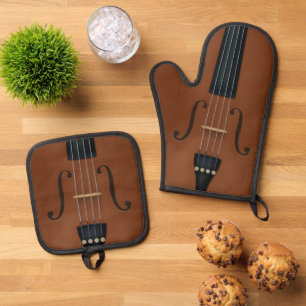 Trompe L'oeil Violin Viola Cello Strings F-holes Oven Mitt & Pot Holder Set