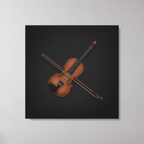 Trompe Loeil Violin with Bow on Top 24x24 Black Canvas Print