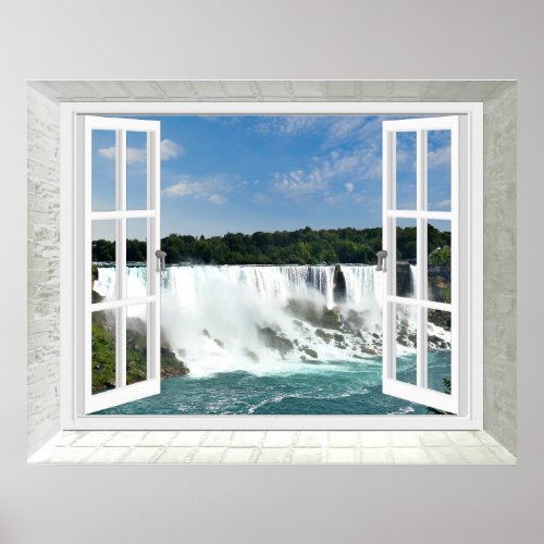 Trompe loeil Waterfall Fake Window View Poster