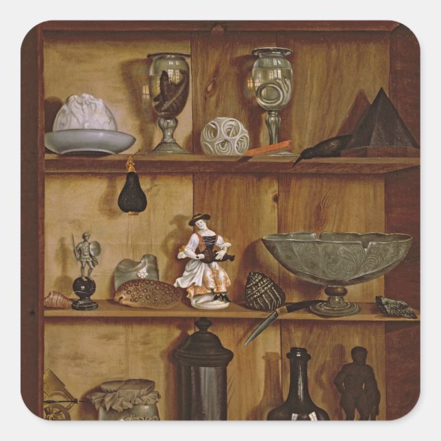 Trompe l'Oeil with a Statuette of Hercules Square Sticker (Front)