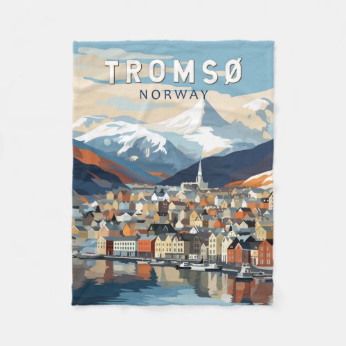 Tromso Norway Travel Art Vintage Fleece Blanket