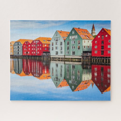 Trondheim Norway Fjord Red and Green Homes  Jigsaw Puzzle