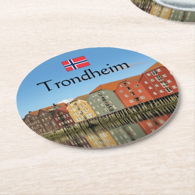 Trondheim Norway Souvenir Round Paper Coaster (Angled)