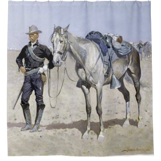 Trooper of the Plains by Frederic Remington Shower Curtain (Front)