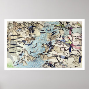 Troopers being driven across the river (ink on pap poster