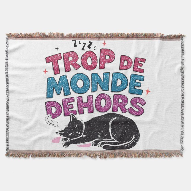 Trop de Monde Dehors – Black Cat Cozy Blanket (Front)