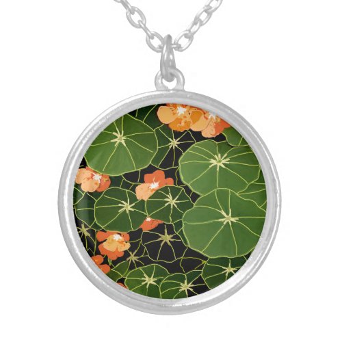 Tropaeolum flowers silver plated necklace