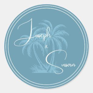 Tropcal Summer Coastal Beach Palm Trees Classic Round Sticker