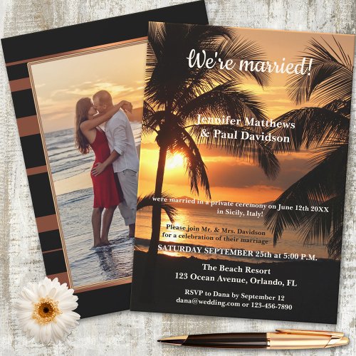 Tropcial Beach Wedding Reception Photo Invitation