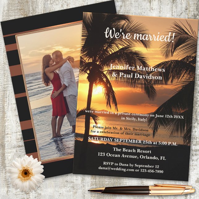 Tropcial Beach Wedding Reception Photo Invitation (Creator Uploaded)