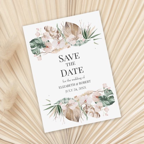Tropcial Orchid and Monstera Save The Date Card