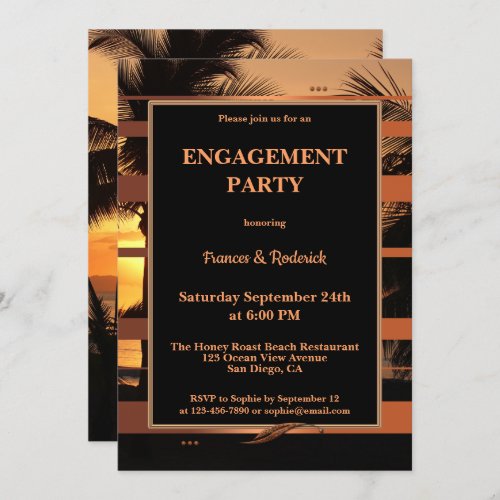 Tropcial Sunset Beach Engagement Party Invitation