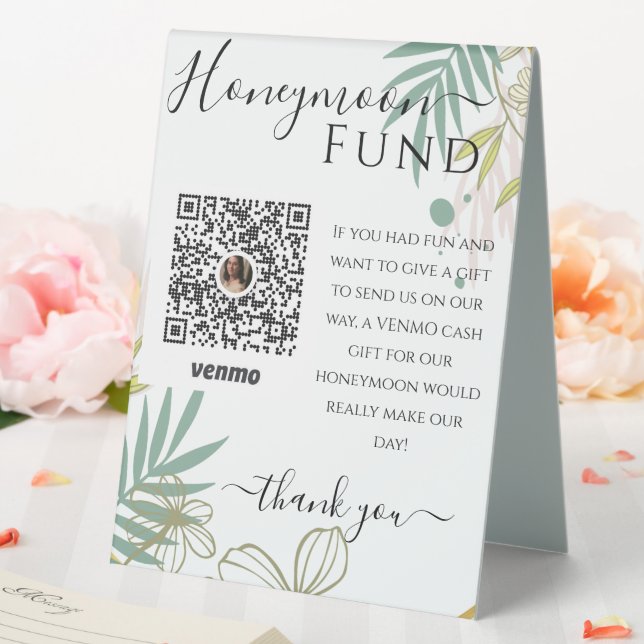 Tropcial Wedding Themes Venmo Honeymoon Fund Table Tent (In SItu (Wedding))