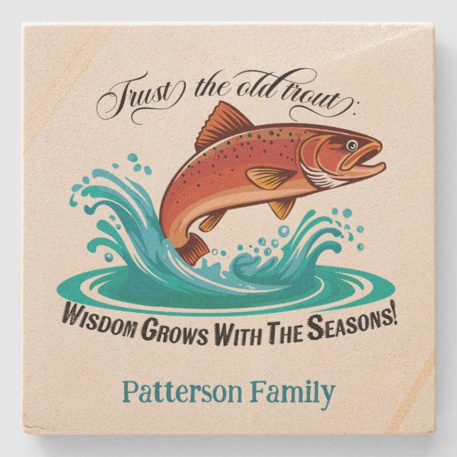 Trophy Brown Trout Leaping From Water Stone Coaster (Front)